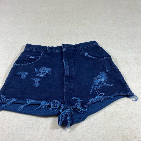 Lee High Waist Distressed Shorts Blue Denim Jean Shorts 10M Frayed Hem P… - Picture 10 of 10
